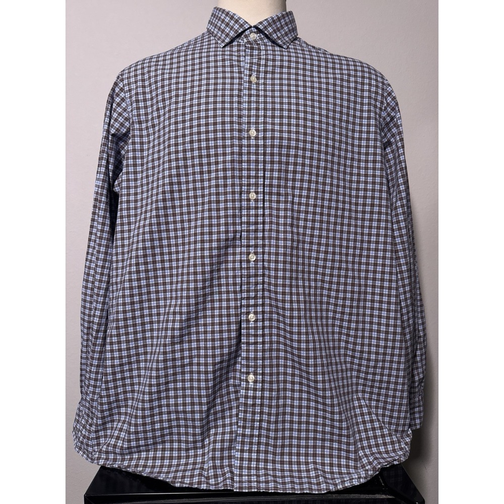Polo Ralph Lauren Men's 2XL Classic Fit Cotton Stretch Brown Blue Plaid Shirt